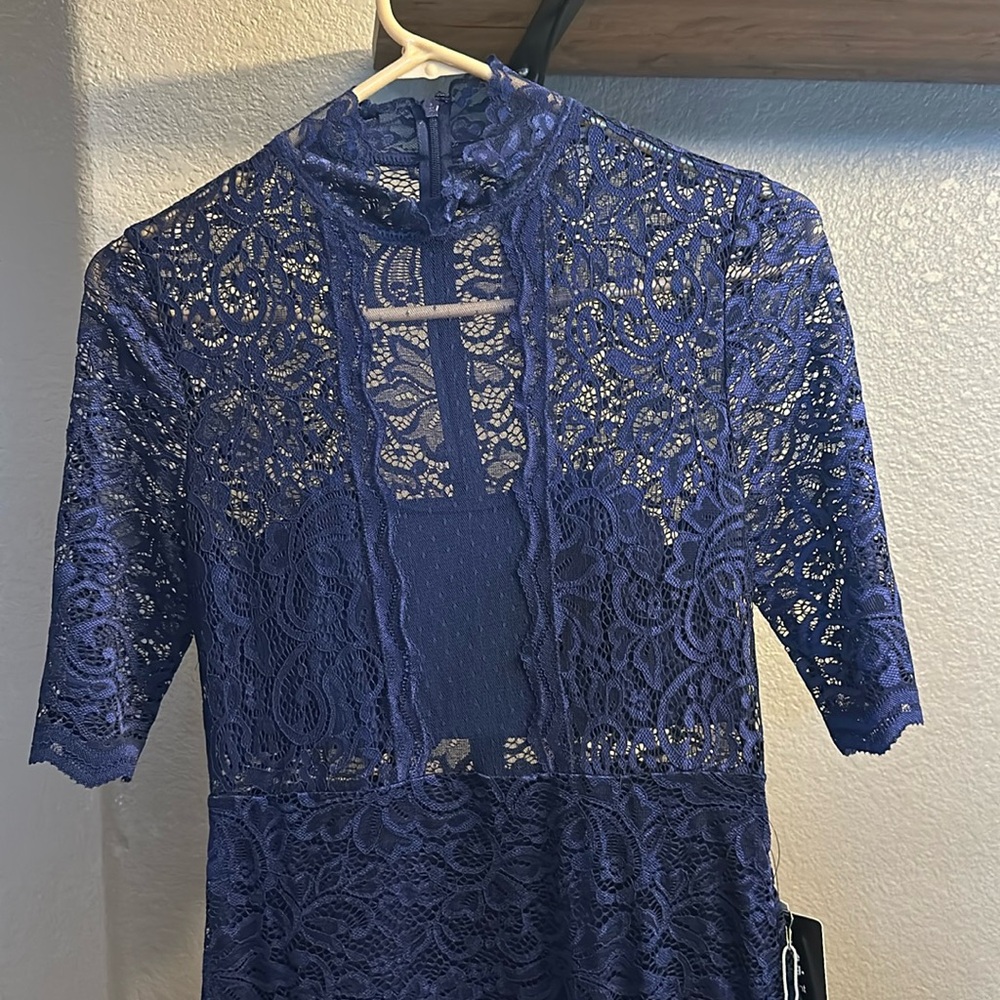 NWT Express lace midi dress, navy blue